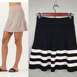 We Are Sundays Josephine Rib Knit Flare Skirt Black White Stripes Womens Size S